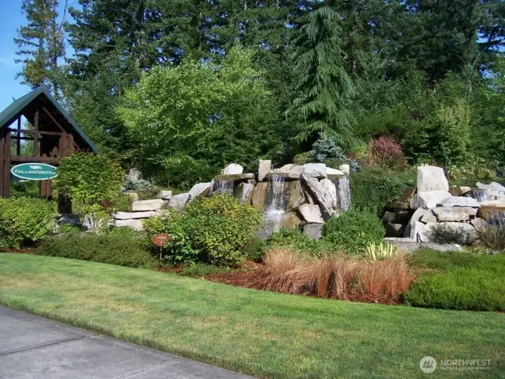 Neighborhood entry monument water fall