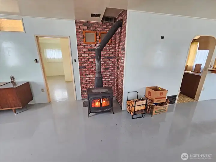 Warm woodstove to take the chill off during frosty mornings.