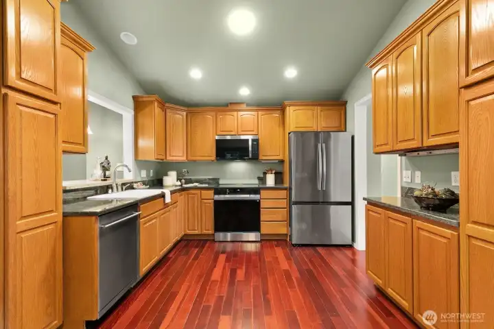 Kitchen offers great storage options and brand new appliances.