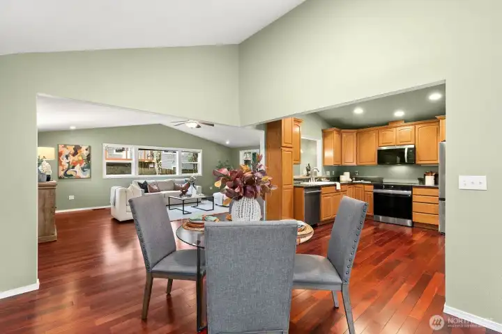 View of dining area, looking back to great room.