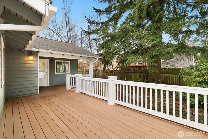 Private back deck is perfect space to enjoy the outdoors.