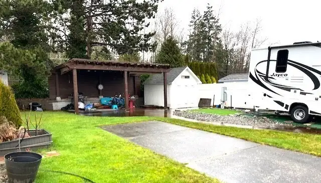 Cazebo for covered BBQ'ing/entertaining, with garden shed