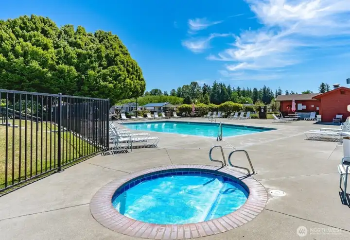 Heated outdoor pool and hot tub