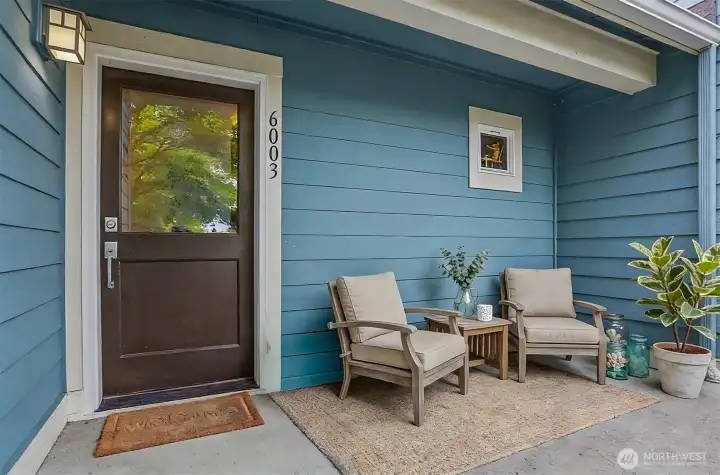 Front door with space to watch the world go by.