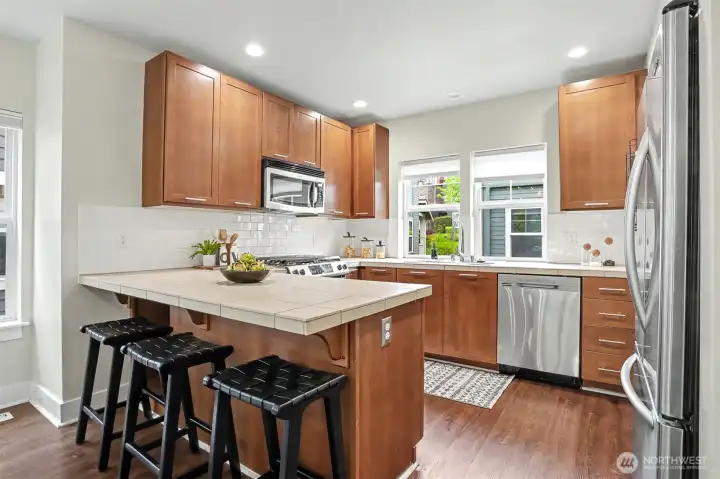 The kitchen is perfect for entertaining.