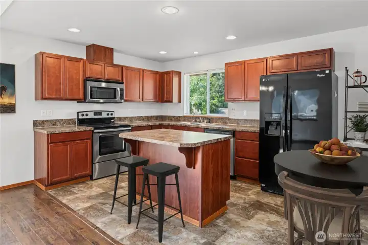 Nice kitchen with cherry stained cabinets~ Nice kitchen with cherry stained cabinets~
