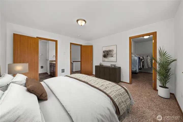 Here is another angle of the Primary showing how nice the walk-in closet is and private full bathroom~ Here is another angle of the Primary showing how nice the walk-in closet is and private full bathroom~