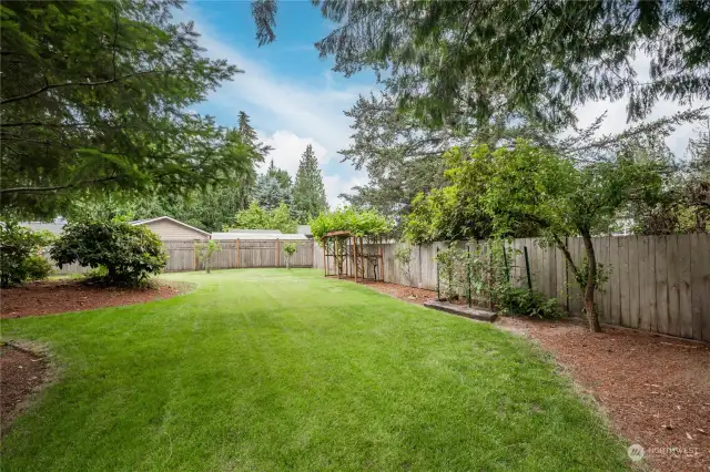 Level yard offers lots of space to play or relax
