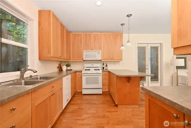 Expansive counter space and tons of cabinets.