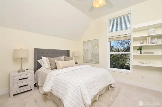 Primary bedroom is so welcoming and comfortable. Adjacent to full bath.