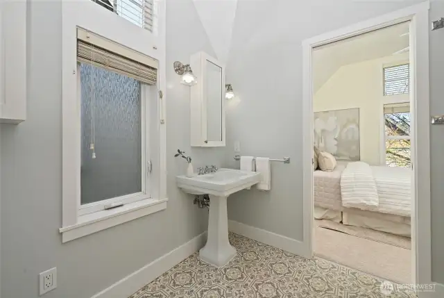 The colors in this bathroom offer a spa like feeling.