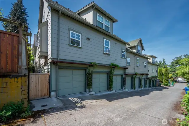 The private garage for this home is #H. Drive in through the back, park and then exit from the other side leading to the courtyard. Safe, secure, simple. Make sure you see the additional storage unit accessed from within the courtyard area- down the steps to your left. That is #H, too.