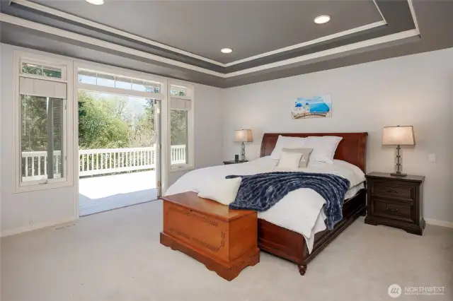 Luxurious Primary suite with French doors to the expansive deck & privacy.
