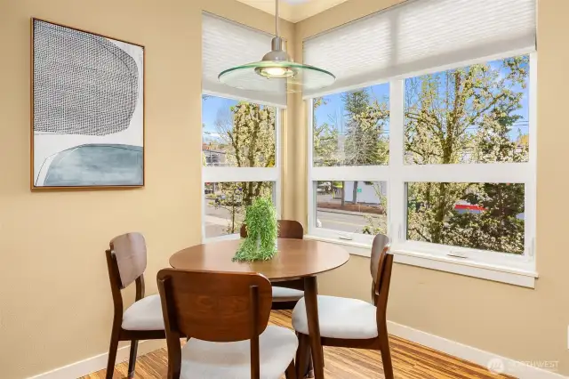 Dining nook surrounded by windows