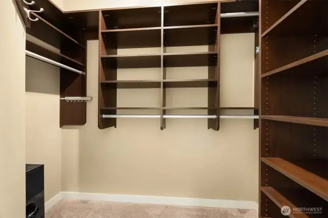 Spacious walk-in closet with built-ins