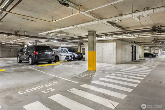 Secure garage w/ 2 assigned spots (65 & 70)