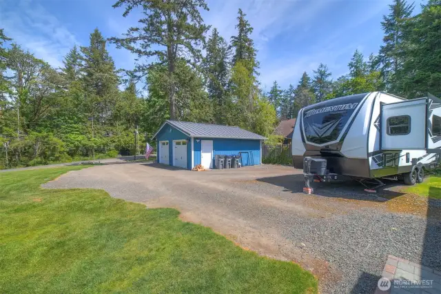 2 car detached garage with space for RV parking