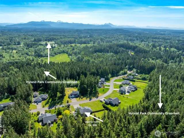 Two minutes to I-5!  The 43+ acres of green space surrounding the community ensures that you don’t hear the freeway noise!