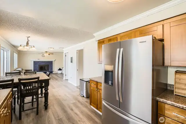 The kitchen is open to the dining area and the family room.