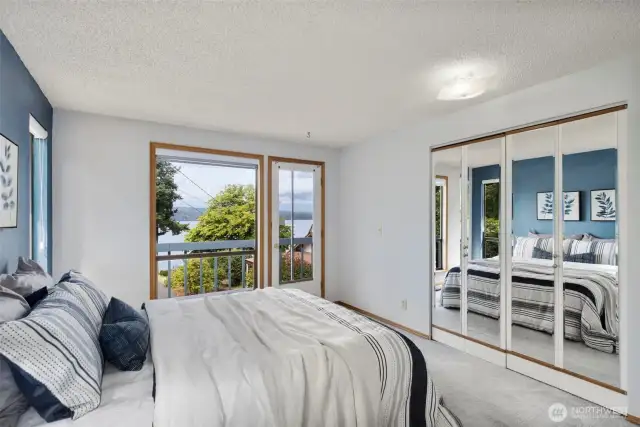 View from primary bedroom to deck.
