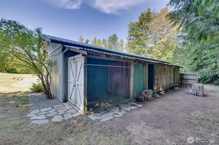 Dog kennel, wood shed/covered storage
