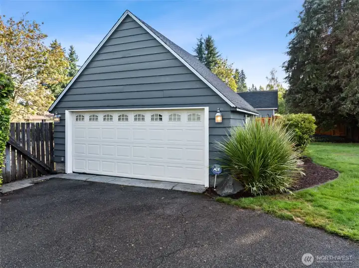 Close-up of 2-car garage