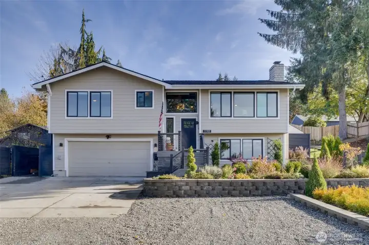 Close-up view of the front of the home