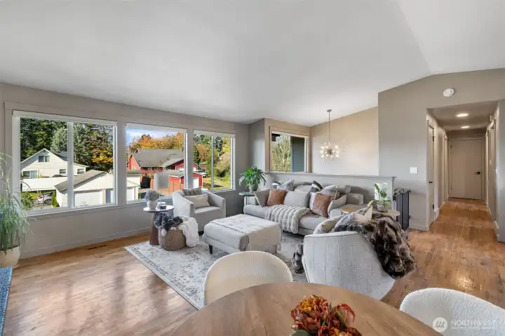 View of the living room from the dining area