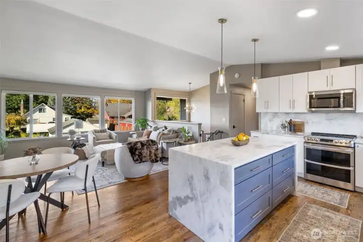 View of the living room from the gourmet kitchen