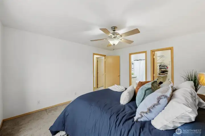 Primary has large walk in closet and private bath.