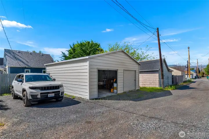 A peek toward the garage entrance from the alley