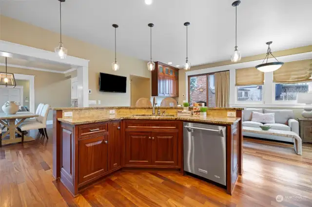 Kitchen connects to casual living