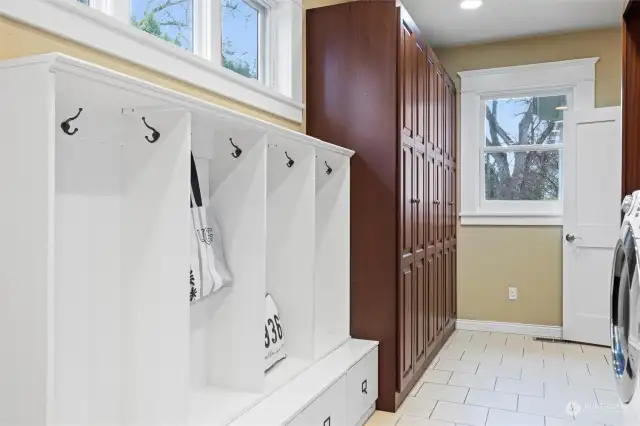 Laundry and pantry storage from garage entrance