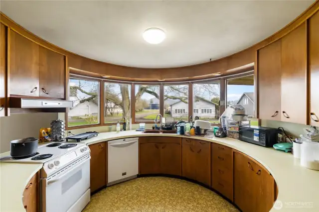 Very unusual curved kitchen in the main house