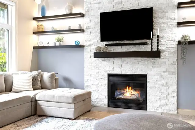 Cozy gas fireplace for cool evenings-snuggle in!