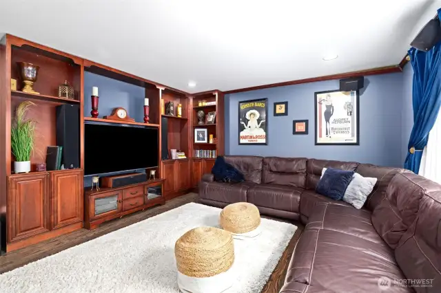 Built in Media Center for movie nights, or make into your grand office or Guest Suite-next to bath, plumbed for shower too!
