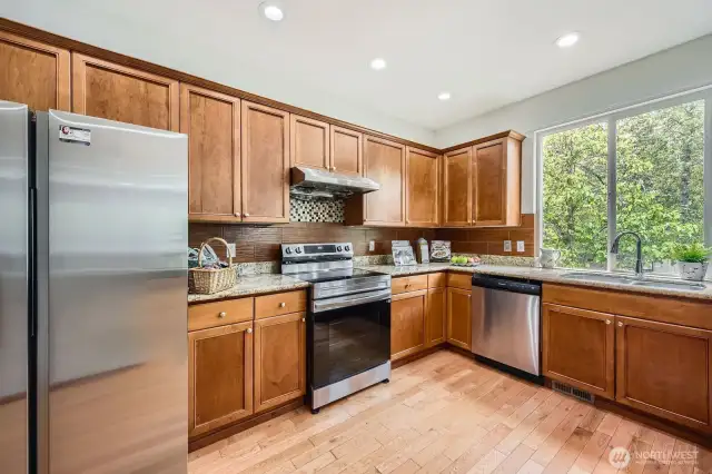Kitchen area with new appliances