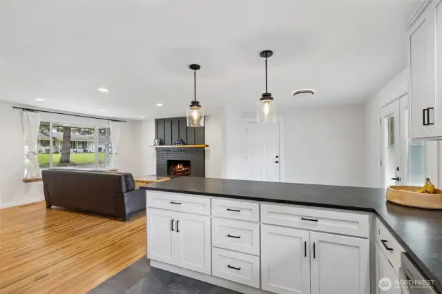 Kitchen to Living Room & Dining Area