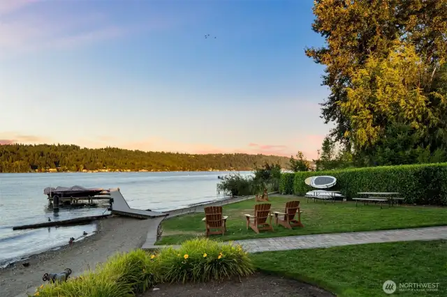 Fairweather offers private beach access, two resident-and-guest-only docks, and outdoor seating to enjoy sunsets and the vibrant lake life.