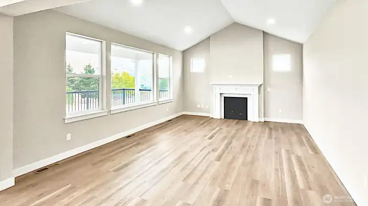 A look toward the main living space w/ propane fireplace