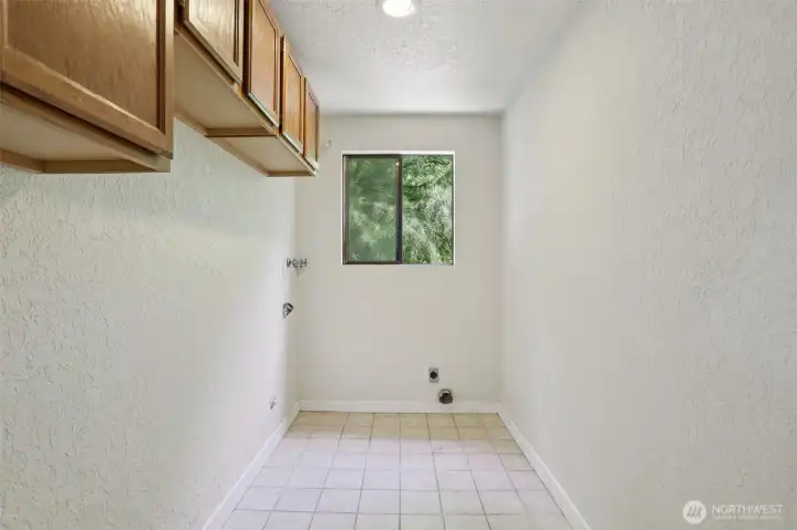 Very well designed laundry room with cabinets on main floor
