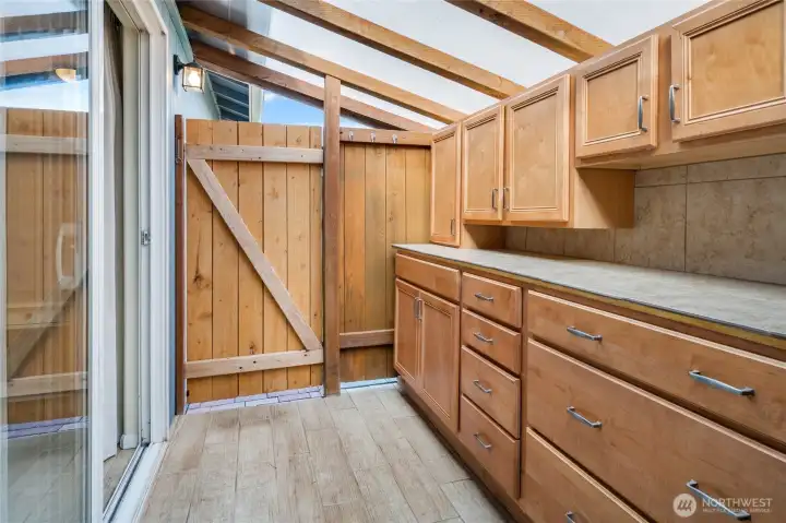 Covered Patio with storage off of ADU