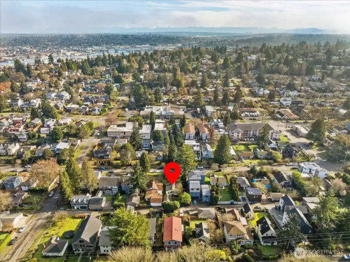 Looking east - Met Market just 2 blocks away with Salmon Bay and the Cascade Mtns in the distance