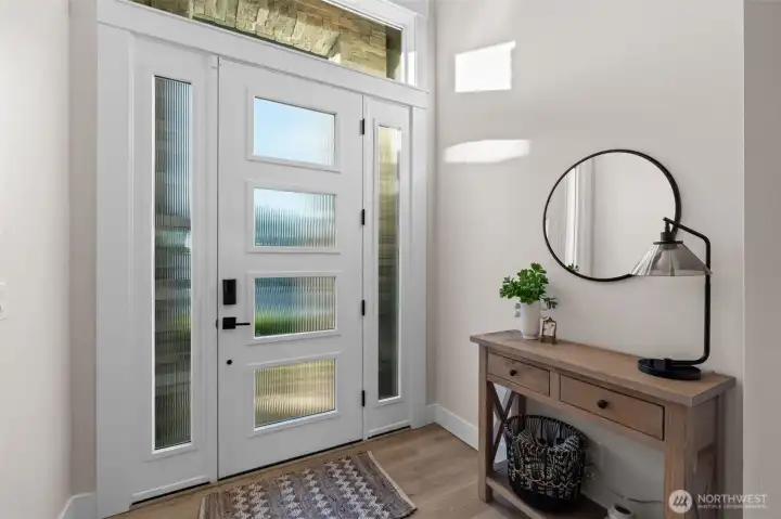 Fluted glass front door for privacy and natural light