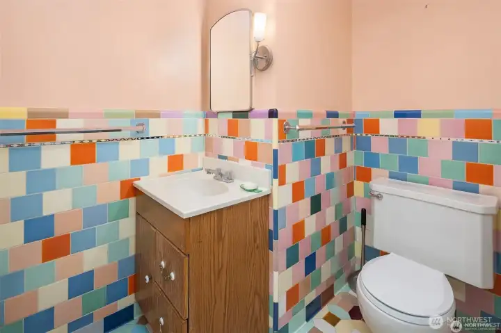 Lower level bathroom with shower.