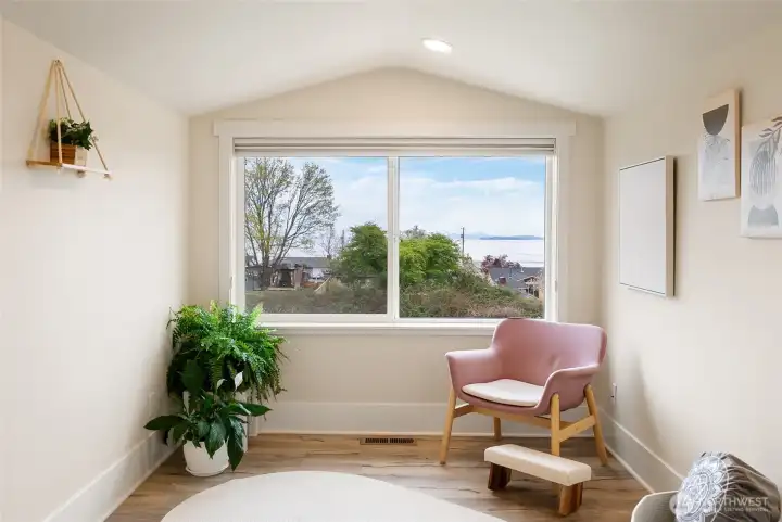 Fun alcove/den atop the stairs with amazing views