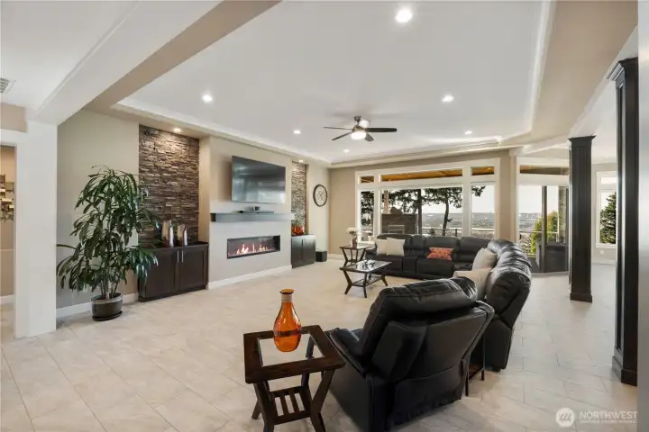 The great room showcases a spacious gathering space perfect for entertaining.