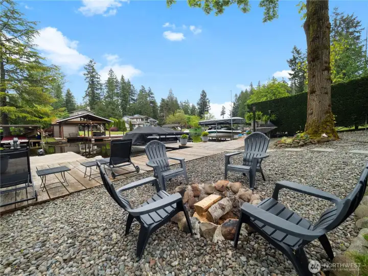 Relax lakeside by the fire.