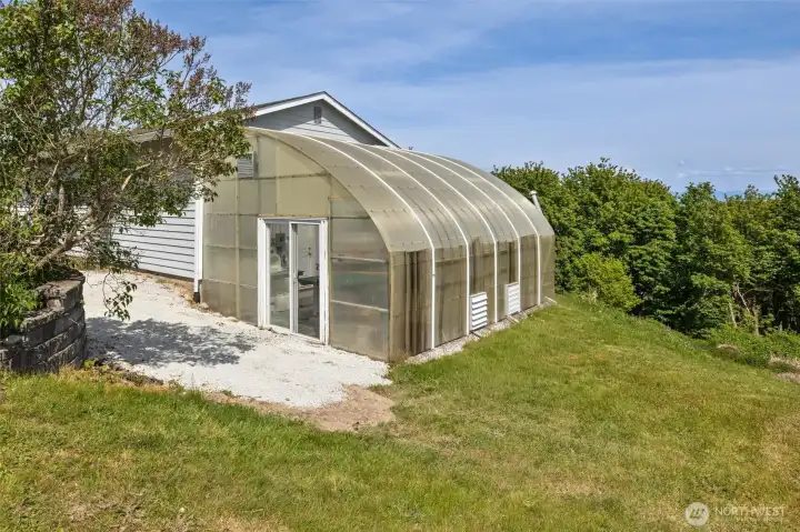 Fantastic Greenhouse With Interior Fans. Attached To Back Of Detached Shop.
