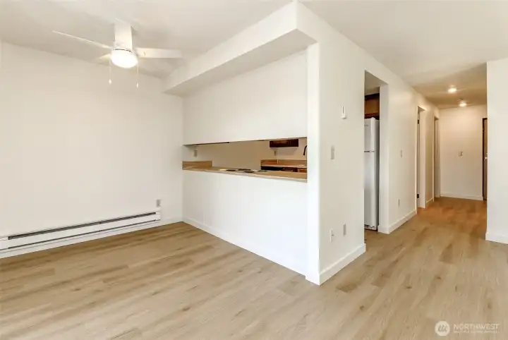 Dining room and kitchen with pass-through. Dining room and kitchen with pass-through.